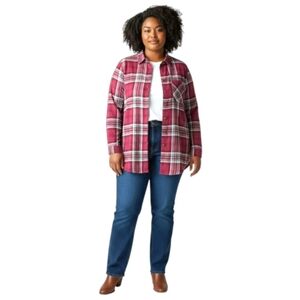 ANGELS FOREVER YOUNG Women's Plus Size Plaid Waffle Knit Shimmer LongSleeve 3X